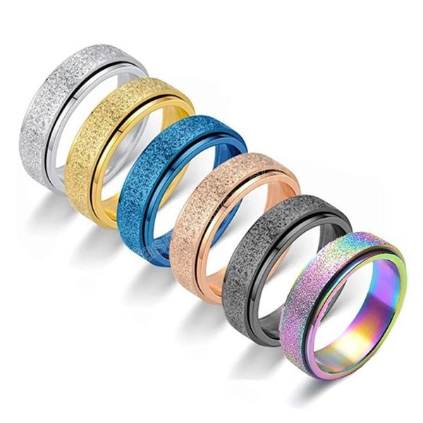 

frosted spinner men rotating ring gold black blue stainless steel rings wedding for women engagement ring anillos bague homme, Silver