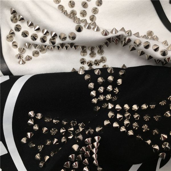 

brand summer 2021 fashion brand new half sleeve silicone stereo letter drill crucifix t-shirt heavy industry sho, White;black