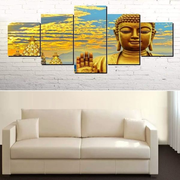 

5 pieces abstract golden cloud palace buddha print painting decoration home wall pictures for kitchen no frame