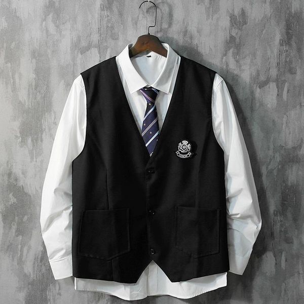 

men's vests uniform waistcoat korean style casual vest sleeveless suit cool brand groomsman inner, Black;white