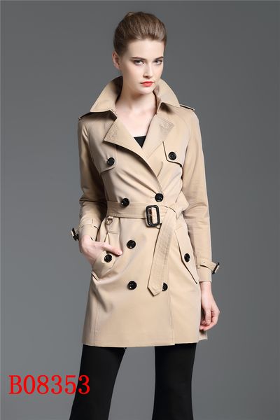 

women's trench coats long classic windbreaker waterproof british high-end english style autumn winter gabadian solid color size coat a9, Tan;black