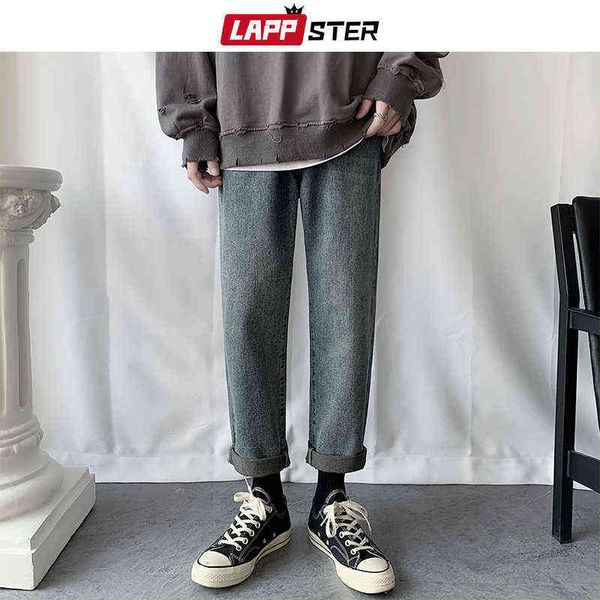 

lappster men casual hip hop blue jeans pants 2022 mens harajuku vintage denim solid japanese streetwear trousers 3xl 0309
