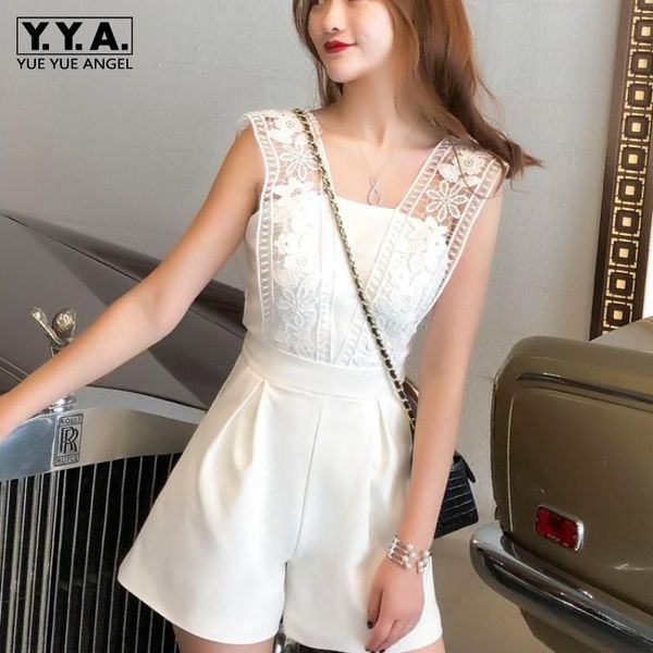 

jumpsuit woman new lace sling one piece backless high waist short playsuit casual summer female white sleeveless jumpsuit, Black;white
