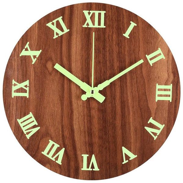 

12inch night light function round wall clock vintage rustic country style for kitchen bedroom home silent & non-ticking
