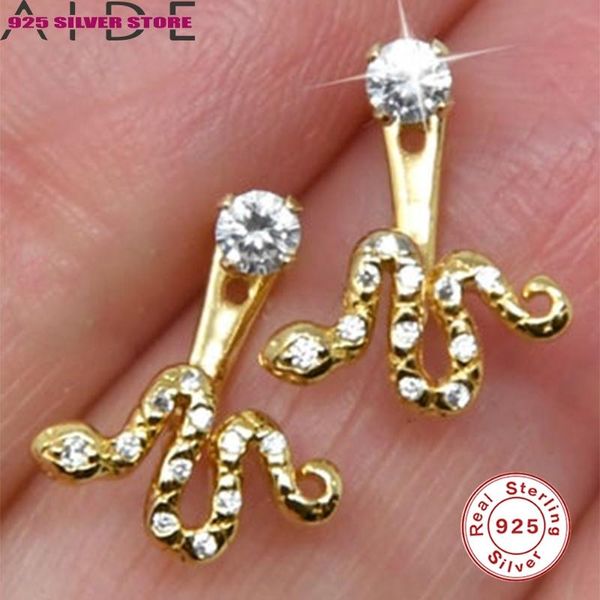 

stud aide 2021 fashion earrings terling 925 silver earring for women 1 pair zircon snake piercing fine jewelry anniversary, Golden;silver