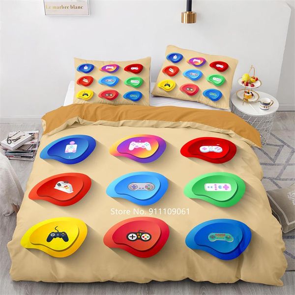 

bedding sets cute cartoon game down quilt cover pillowcase candy color red quality black gamepad pattern single king  size