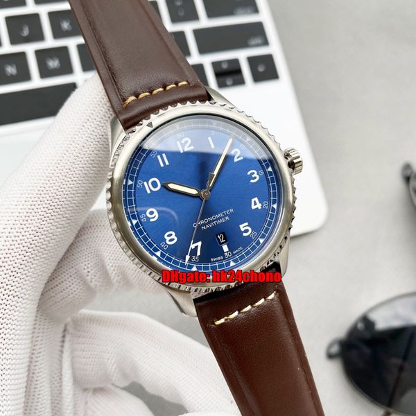

6 styles watches a17314101c1x1 stainless steel 41mm automatic mechanical mens watch blue dial leather strap gents wristwatches, Slivery;brown