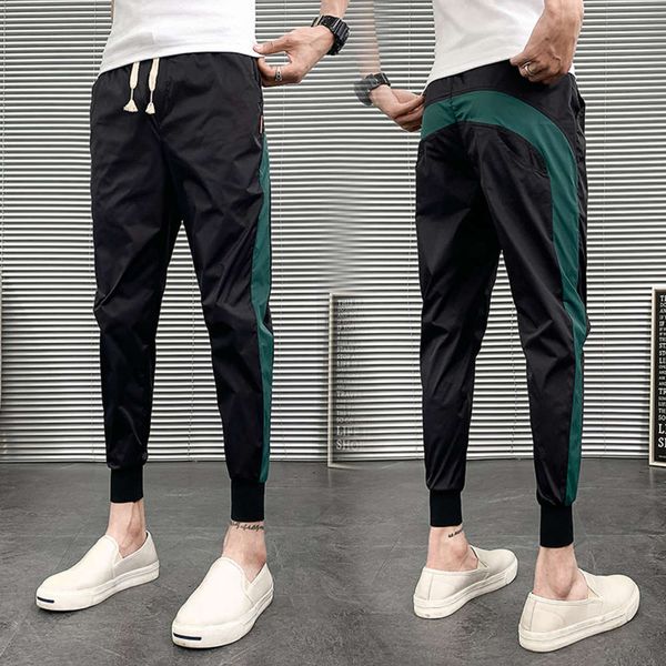 

summer slim casual korean fashion sports pants thin leggings men's net red capris, Black