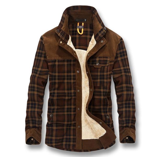 

lovzon men autumn winter thick fleece plaid shirts male casual fashion slim fit large size winter shirt, White;black