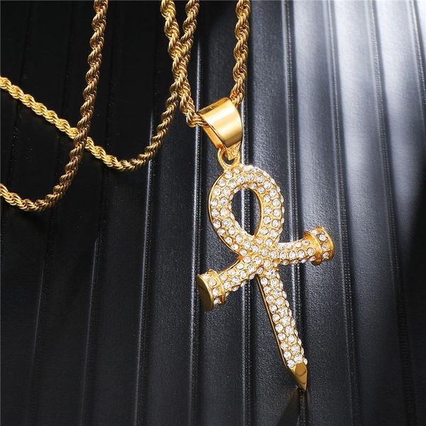 

pendant necklaces trendy jesus golden cross stainless steel rhinestone men necklace hip hop rock exquisite gift jewelry, Silver
