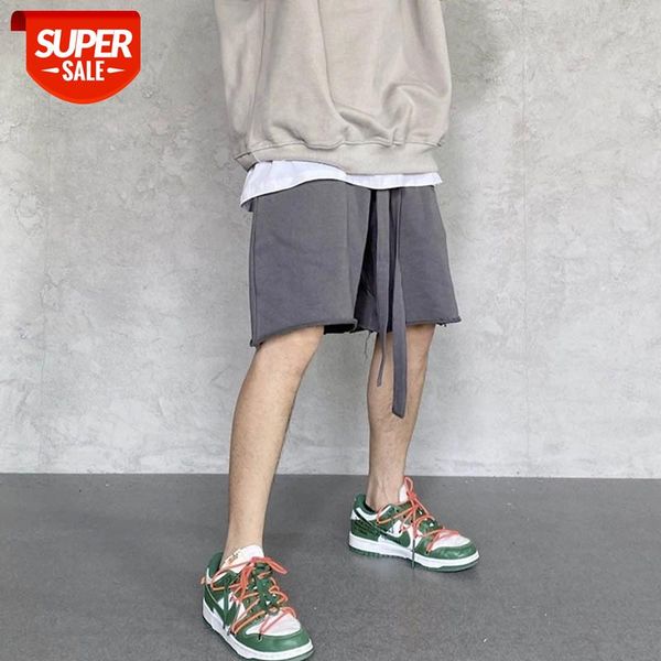 

harajuku ribbons pockets kanye shorts mens elastic waist solid washed casual track shorts high street oversize knee length pants #o12d, Black
