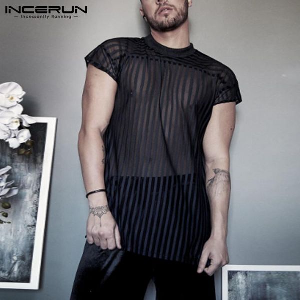 

men's tracksuits men mesh sets transparent short sleeve o neck t shirt shorts homewear nightwear party suits streetwear s-5xl incerun, Gray
