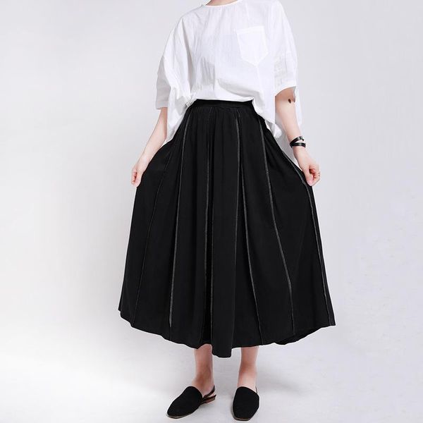 

black pleated skirt, high waist elastic, half length cardigan skirt, fashion trend, spring autumn 2021 1w843