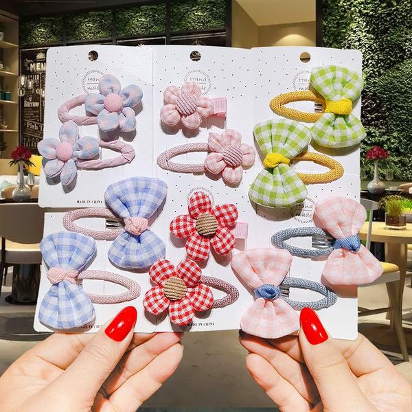 

hair accessories bow headdress children's cloth plaid clip side princess korean barrettes girls, Slivery;white