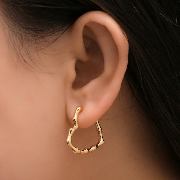 

hoop & huggie fashion bamboo heart love earrings small geometric gold color statement earring women party jewelry gifts, Golden;silver