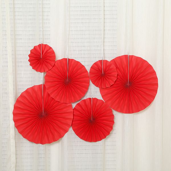 

wedding room home decoration red flower set christmas party pearl paper fan pendant