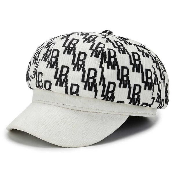 

hat printed octagonal hat female autumn and winter fashion duck tongue versatile beret british young painter, Blue;gray