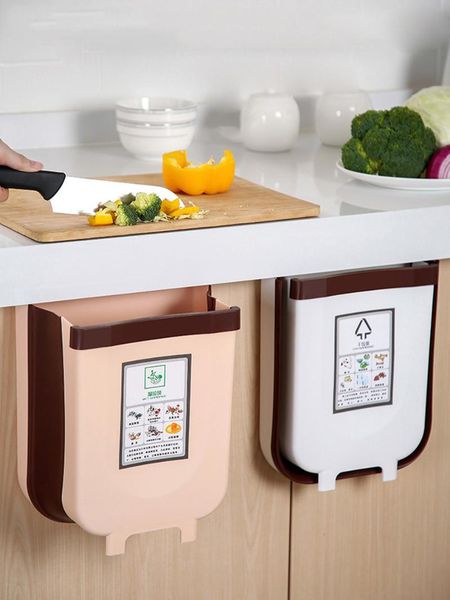 

waste bins household foldable kitchen trash can hanging cabinet door wall hook sink storage basket