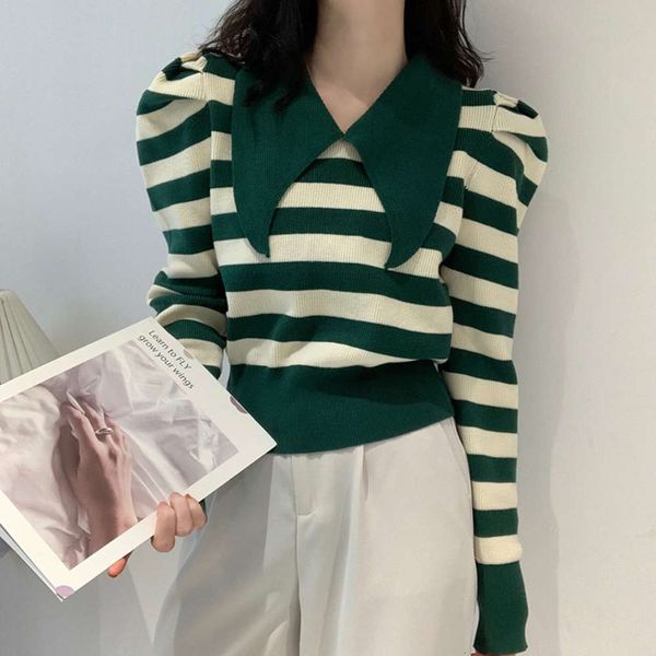 

striped sleeve sweater autumn slim long fashion design top, White;black