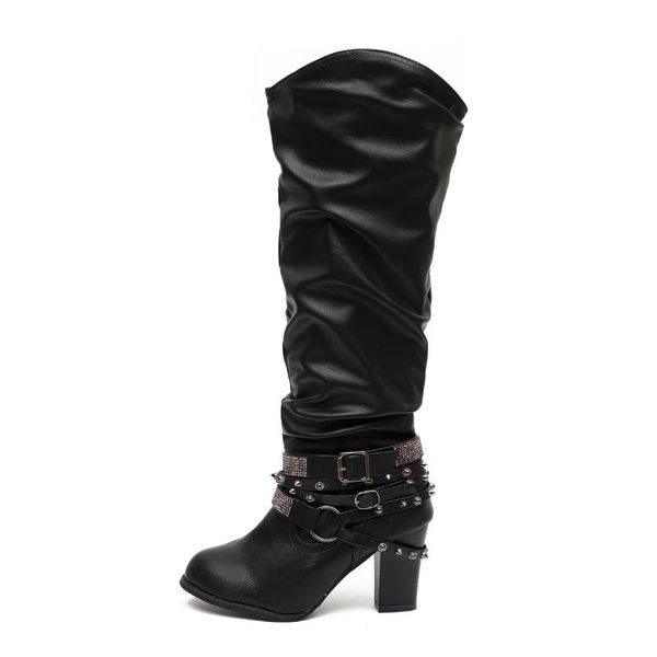 

boots 2022 women winter white black grey brown khaki long mid heel round toe rivet modern