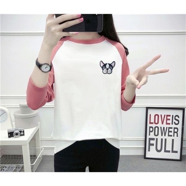 

the new early autumn han edition tide loosely contracted students long sleeve t-shirt frock 210315, White