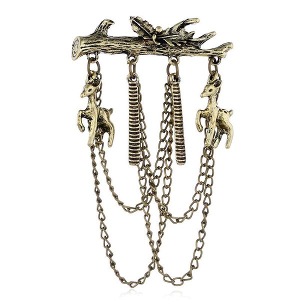 

pins, brooches vintage branch deer tassel brooch female multi layer spring ancient gold silver color chain pin suit decoration jewelry, Gray