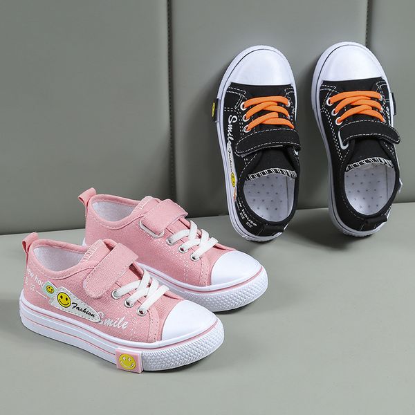 

girls canvas shoes 2021 spring new korean boys velcro soft sole casual cloth shoes children cartoon shoes, Black;grey
