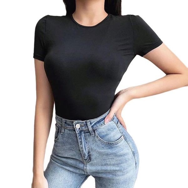 

women's jumpsuits & rompers women skinny jumpsuit black short sleeve backless round collar casual one-piece s  l, Black;white