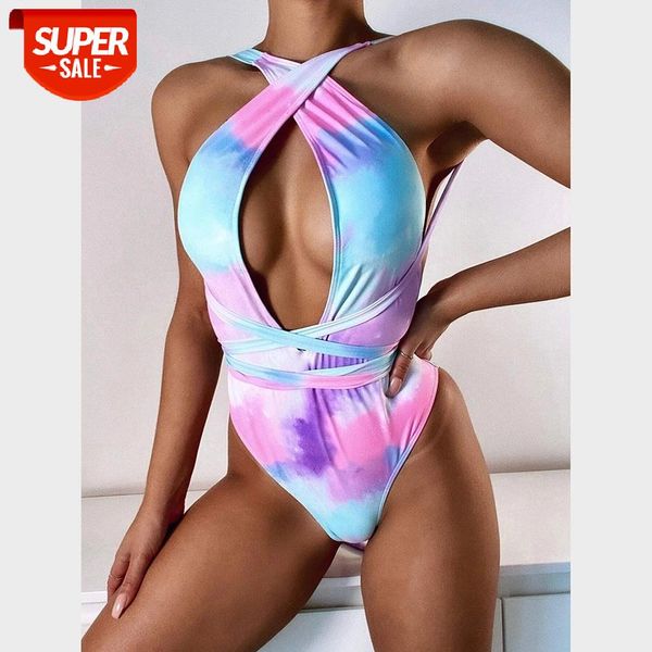 

swimwear women one piece swimsuit 2021 tie dye bathing suit woman bodysuit bandage cross swimming for beach wear monokini #ub96, White;black