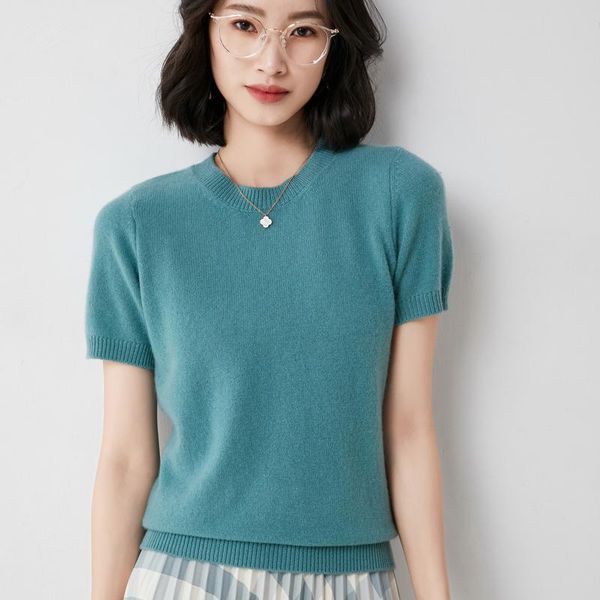 

women's sweaters spring 2021 o-neck short-sleeved exquisite cashmere sweater pullover, White;black