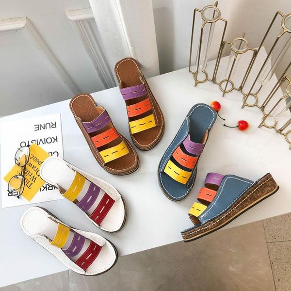 

sandals summer women three color slippers beach wedge ladies fashion slip on thick bottom retro female, Black