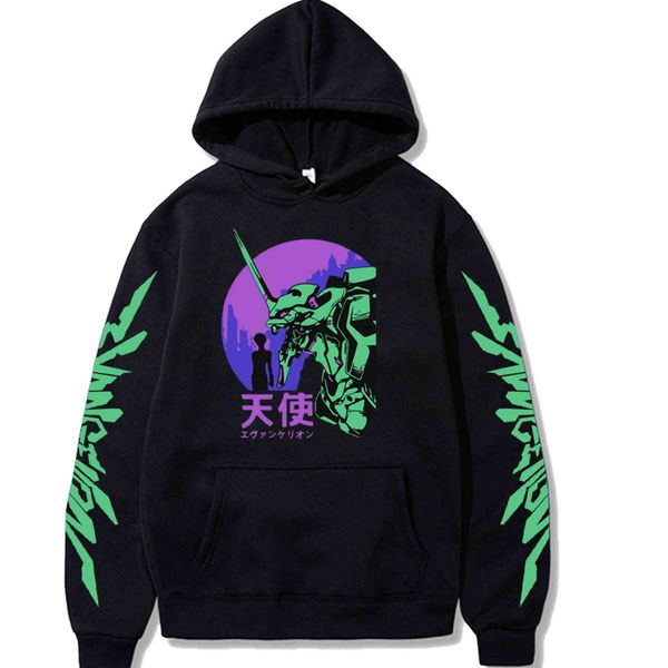 

funny japan anime evangelion hoodie men ga streetwear pullover homme, Black