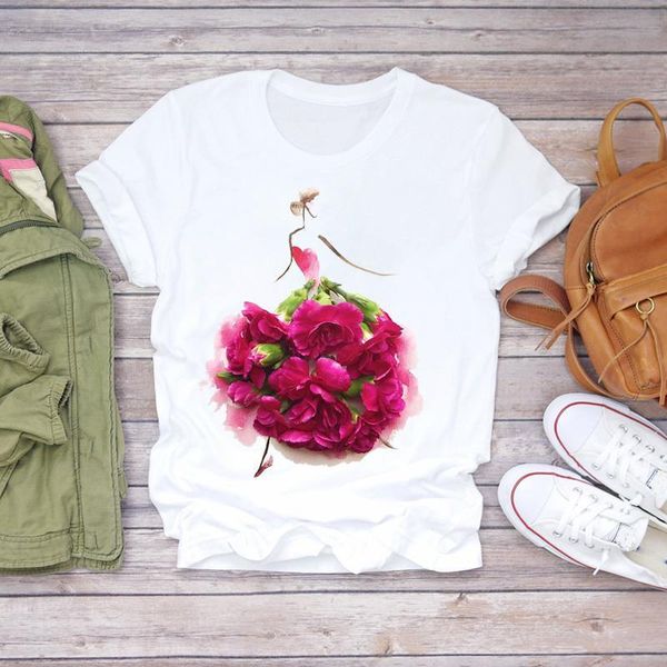 

womens t-shirts floral elegant ladies 90s short sleeve flower lady floral women print ladies t graphic female tee t-shirt, White