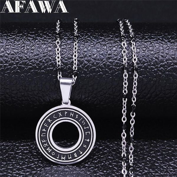 

pendant necklaces rune alphabet pentacle viking stainless steel charm necklace women silver color small jewelry bijoux femme nxs02