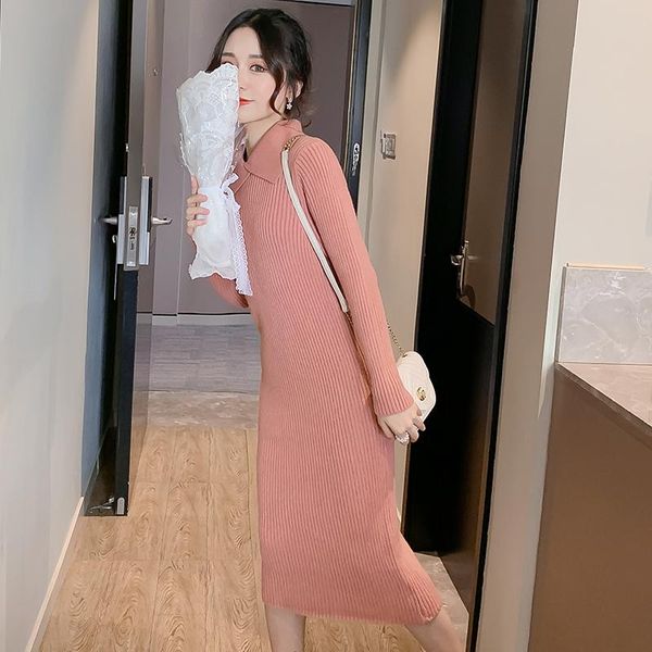 

maternity dresses 2021 brand winter dress woman striped knitting cotton large size pregnant clothing md-02693, White
