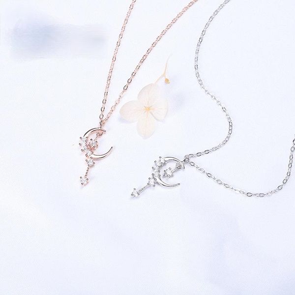 

chokers s925 silver magic star fairy stick necklace with light luxury temperament and fashionable moon chain, Golden;silver