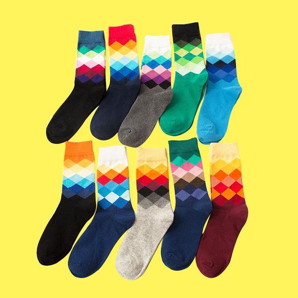 

men's socks 2021 happy breathable diamond cotton casual long tube trend eu size 39-43, Black