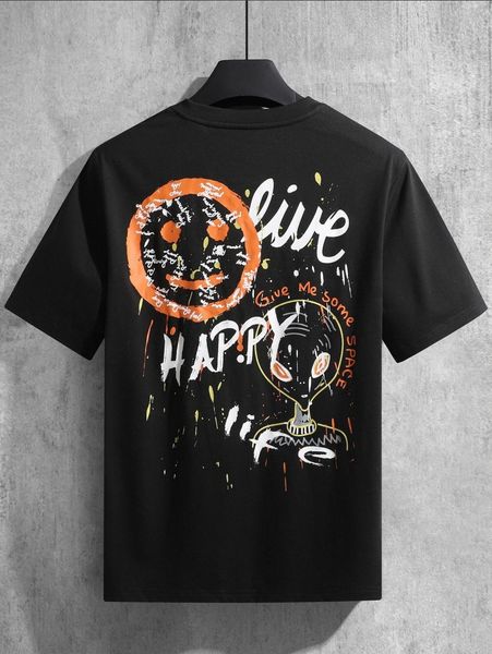 

men slogan & expression print tee b9nl#, White;black