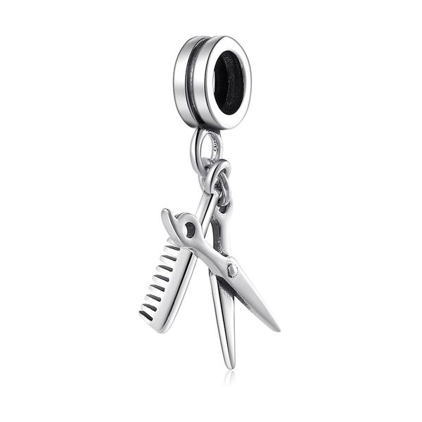 

new real 925 sterling silver comb and scissors shape charm pendant jewelry bead fit original women charm bracelet women making q0531, Black