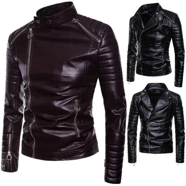 

2021 new men leather jackets casual motorcycle thin fitting men's zippers bomber big 5xl jacket vfze, Black