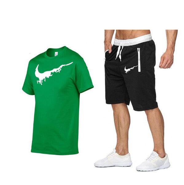 

2piece set men 100% cotton outfits t-shirt shorts summer short set tracksuit men sport suit jogging sweatsuit basketball jersey white black, Gray