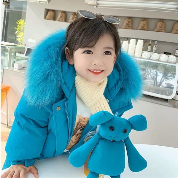 

down coat 2021 winter mid-length girls' warm thickened 90%white duck jacket fashionable, Blue;gray
