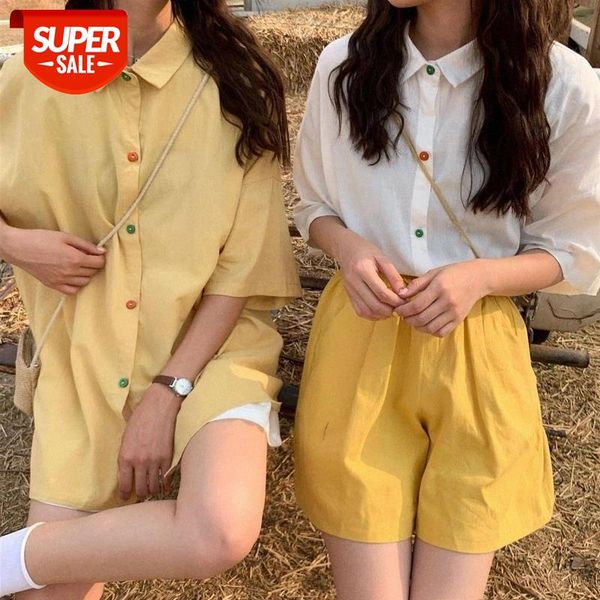 

harajuku two piece set girls blouse and shorts 2 pieces sets women preppy Korean clothes loose 2020 new kawaii summer #aM4x, White
