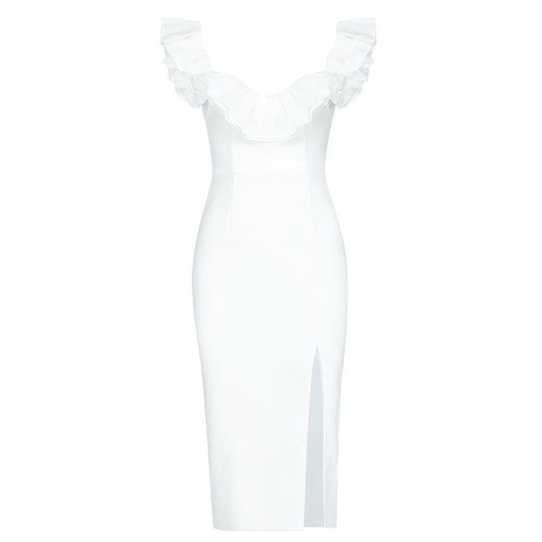 

casual dresses women bandage bodycon dress v-neck ruffles white elegant sleeveless evening club party, Black;gray