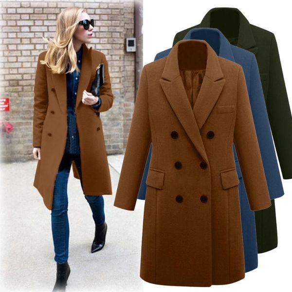 

women's wool & blends winter coat women overcoat womens lapel jacket long outwear manteau femme 8m3, Black