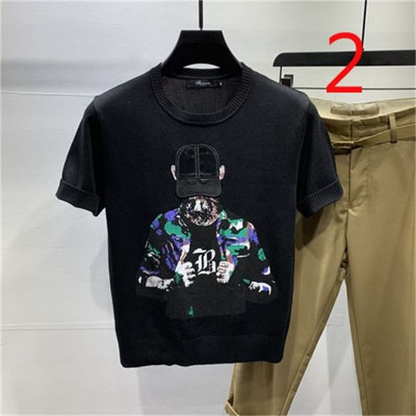 

2021 new men's tight-fitting knitted t-shirt autumn fashion short-sleeved sweater high elasticity tide 8d5v, White;black