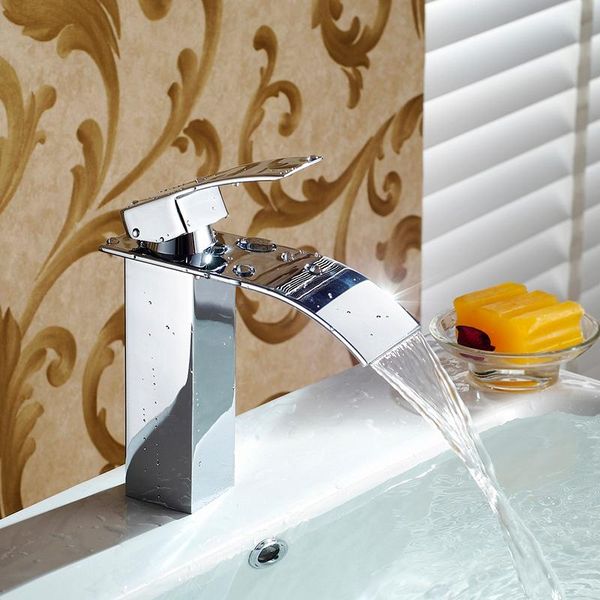 

bathroom sink faucets basin chrome waterfall tap single lever hole faucet deck mounted