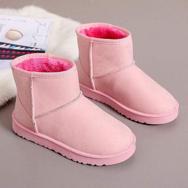 

boots winter snow women ankle short fashion ladies round toe flats shoes 2021 female plush slip on, Black