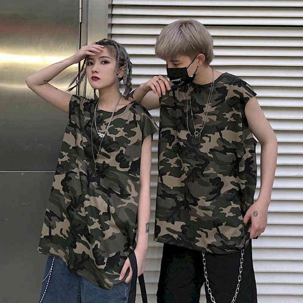 

new korean punk-tshirt summer for women's men t-shirts in couples camouflage waistcoat exterior bf vest wear sleeveless shirts 92rb, White