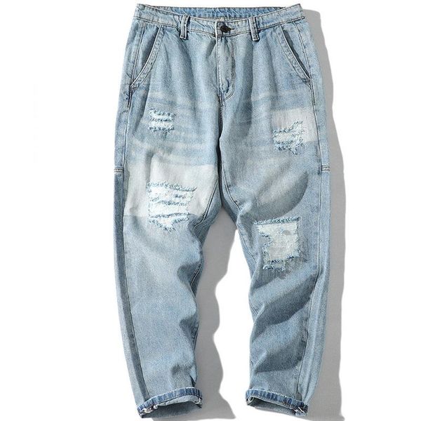 

men's jeans men heavy washed blue man's loose fit casual jean oversize trousers